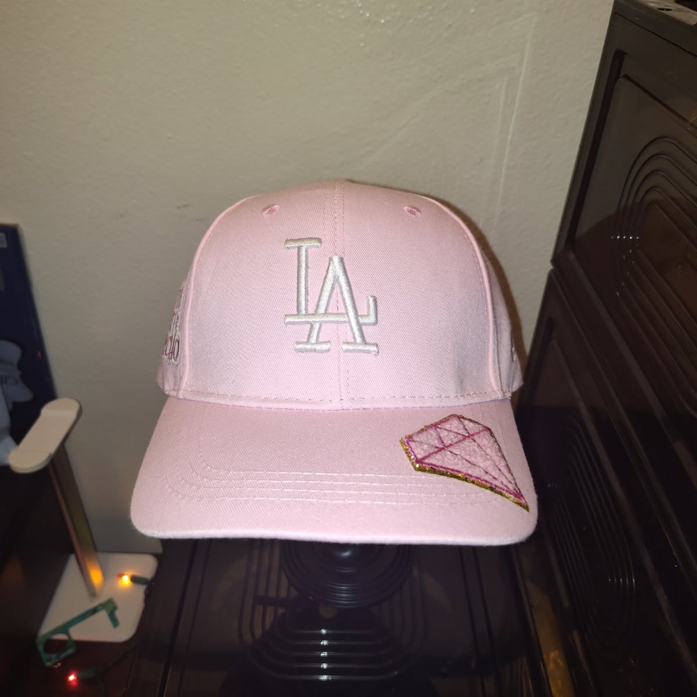 Pink Hat With Diamond Patch With LA Logo And Cute By Psycho Side Patch